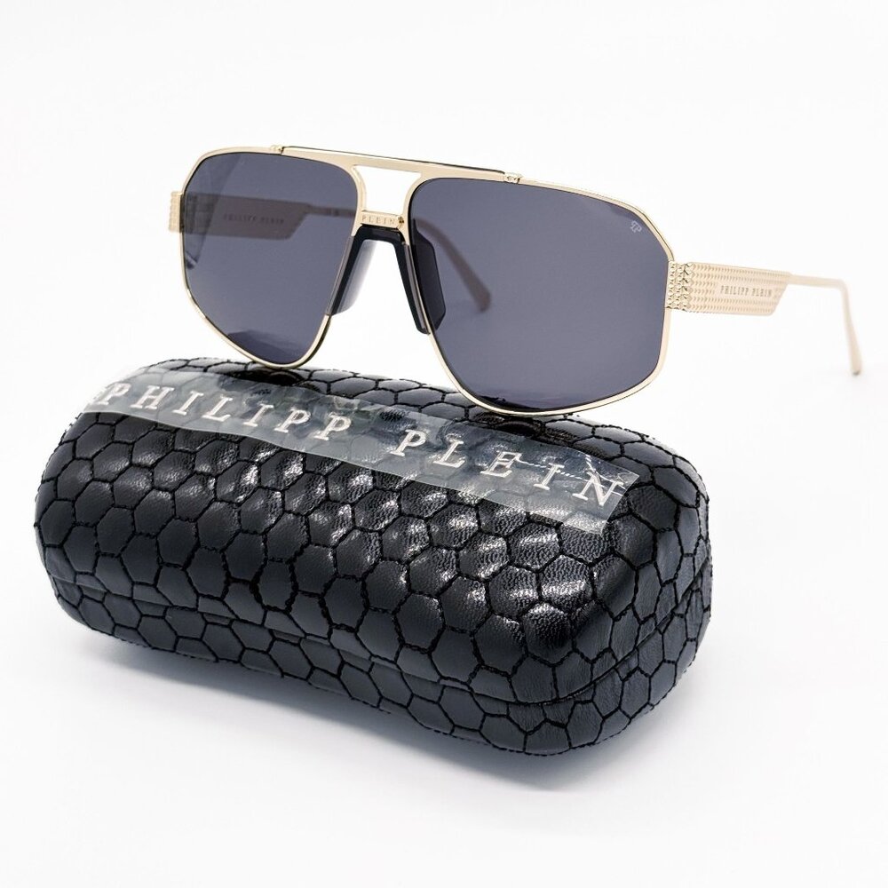 NEW PHILIPP PLEIN SUNGLASSES SPP106M 302 PILOT GOLD/GRAY MEN EYEWEAR PHILIPP PLE
